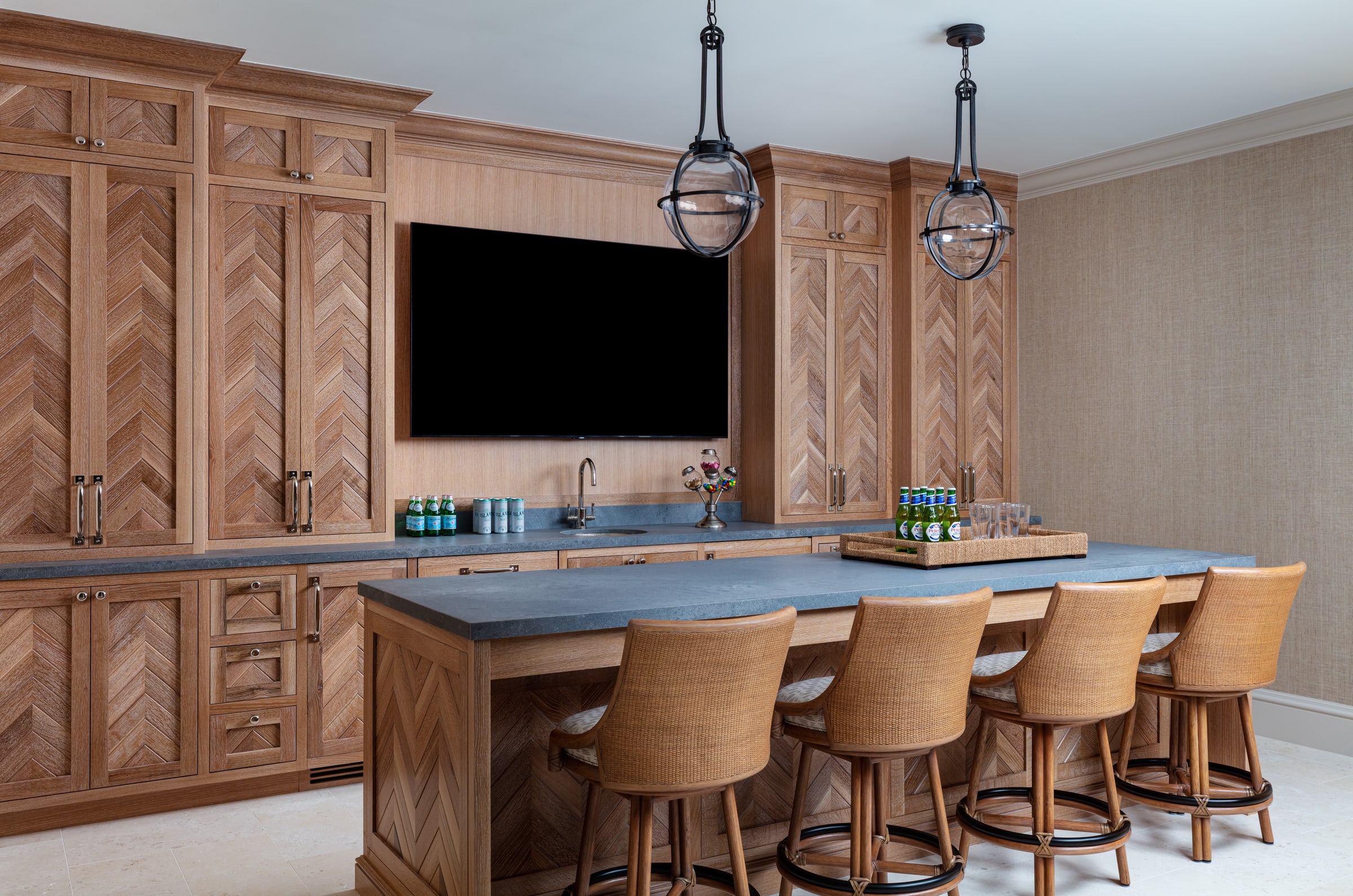 Bar with herringbone paneling