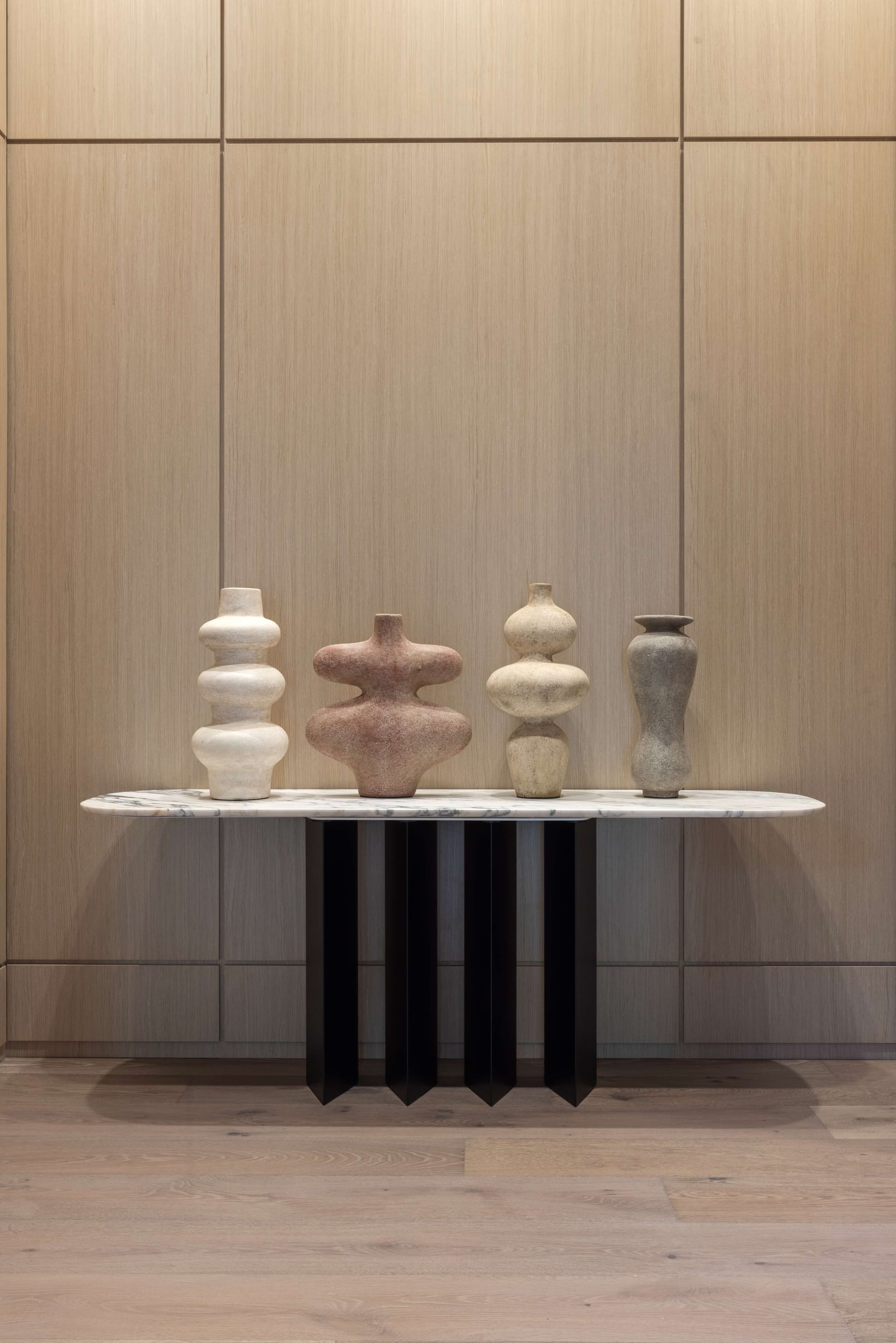 Entry console in pale oak