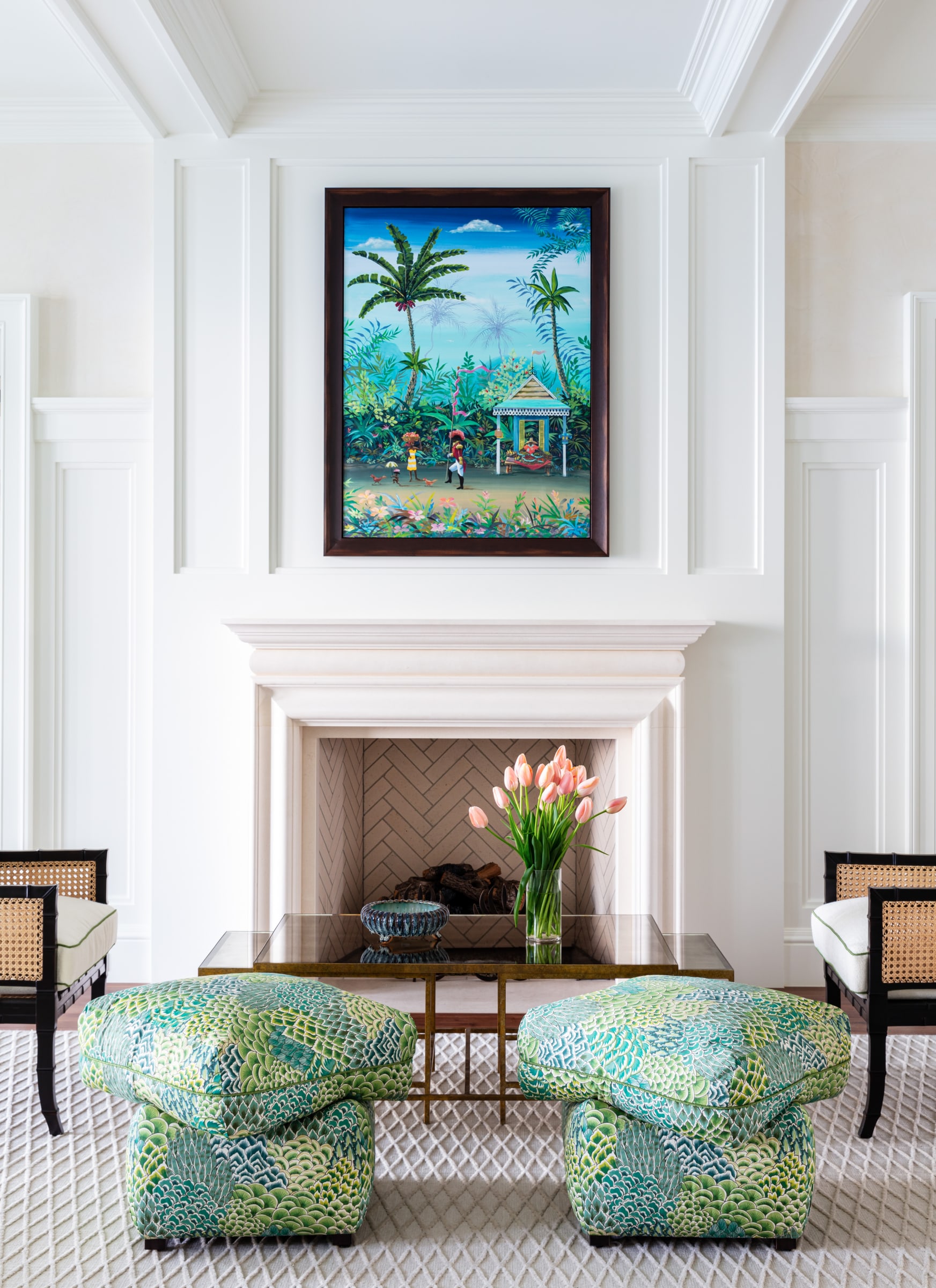 Fireplace wall in white