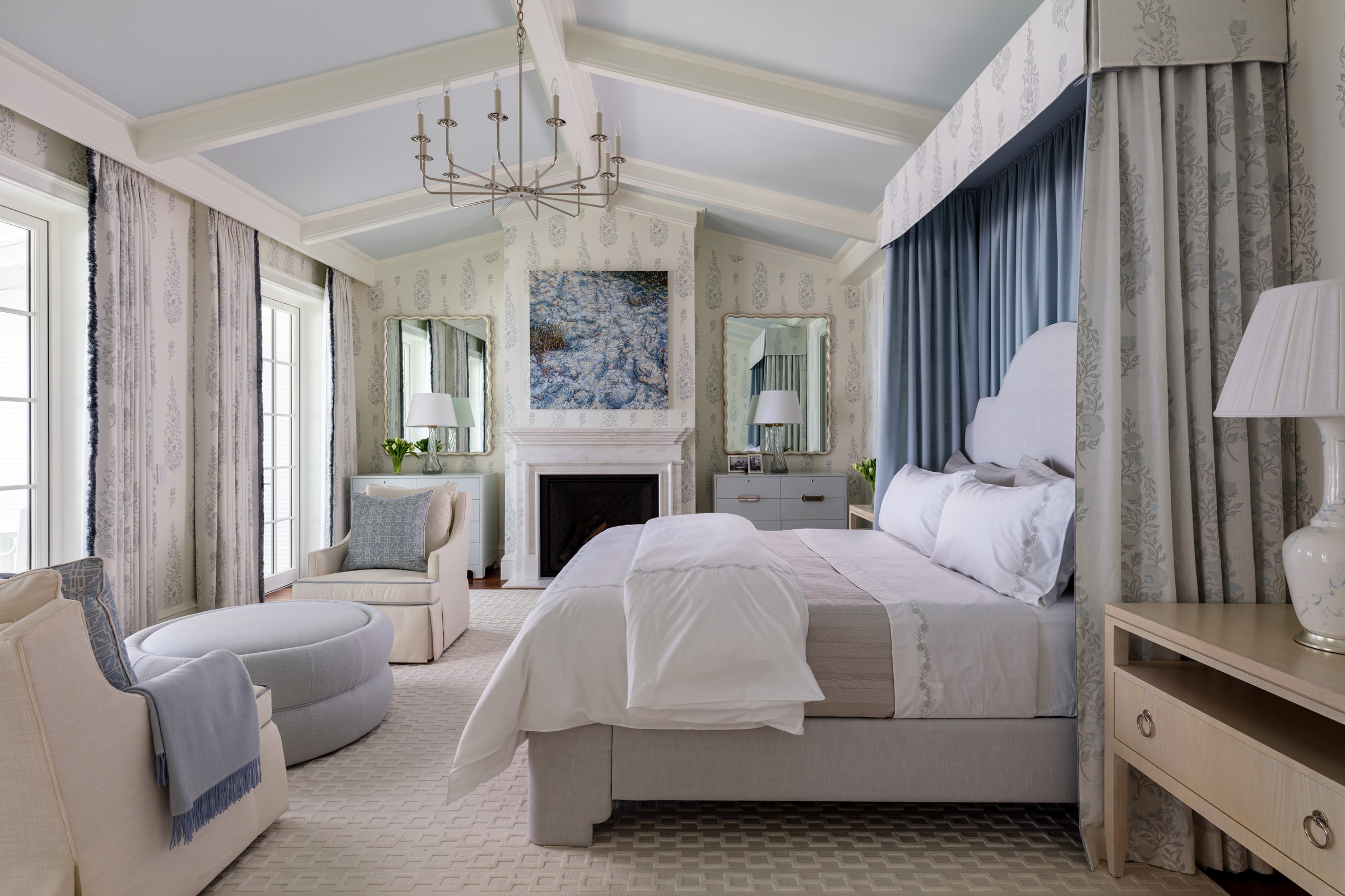 Bedroom with a fireplace