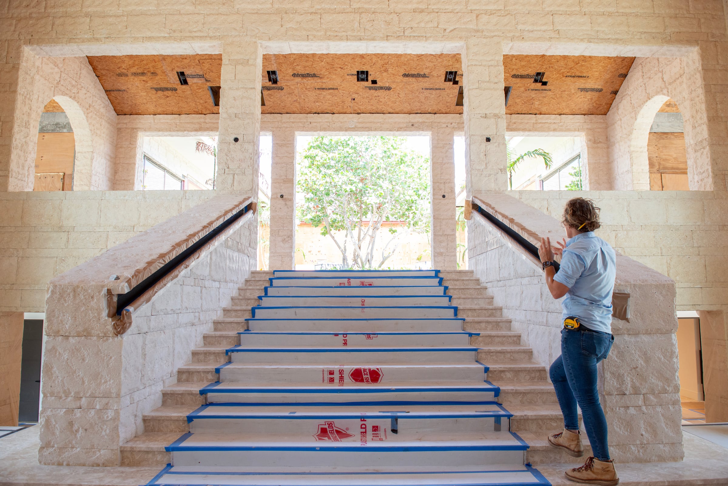 A stair hall under construction